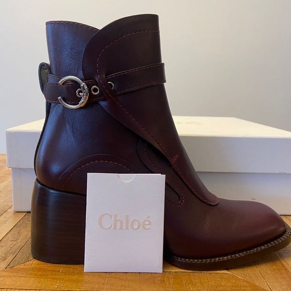 Chloé Gaile Burgundy Harness Leather Ankle Boots - Picture 8 of 16